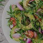 A herby salad bowl of vegan-friendly food