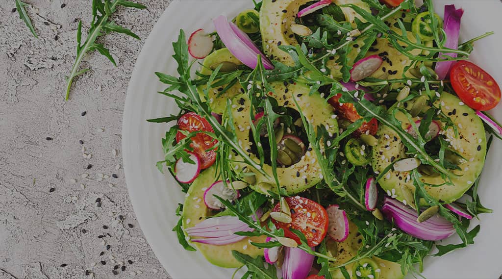 A herby salad bowl of vegan-friendly food